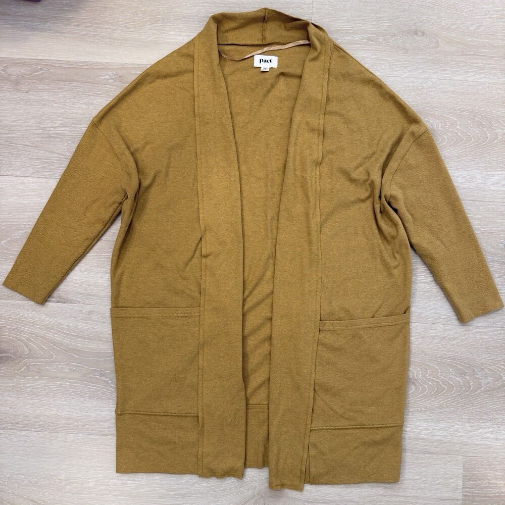 PACT Brooklyn Airplane Cardigan XS/S Chai Heather Organic Cotton Yellow Pocket - Picture 9 of 12